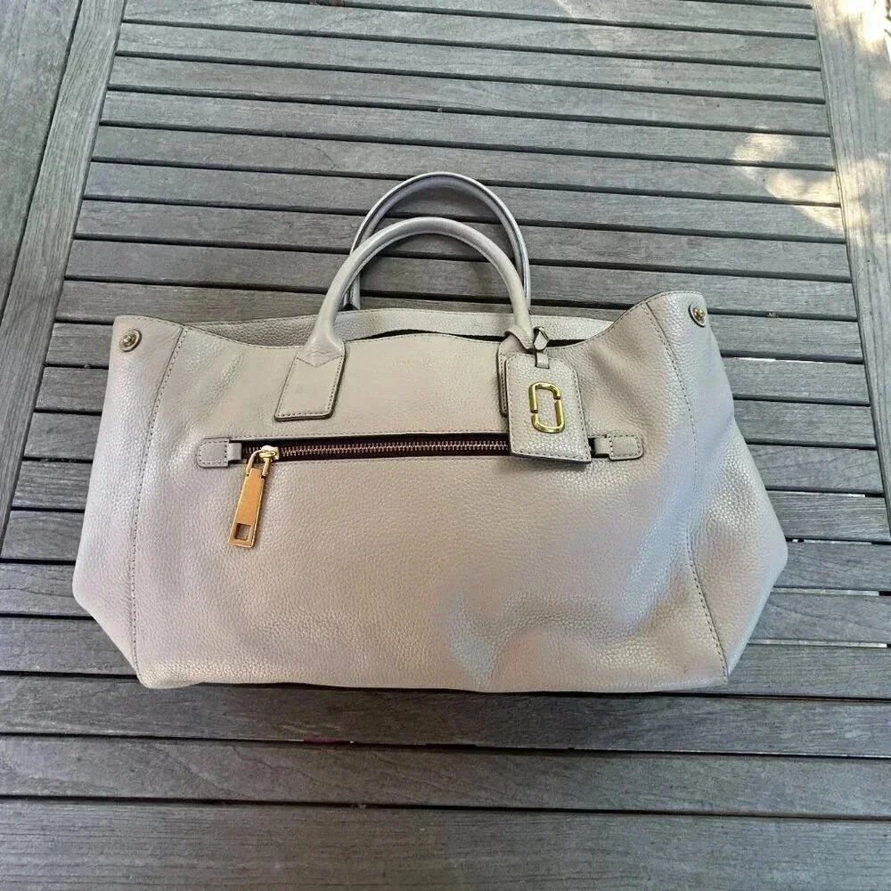 Marc Jacobs Pebbled Leather Tote in Light Gray with Gold Hardware